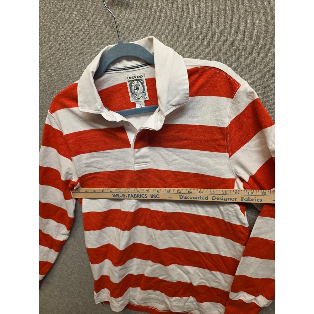 Lands End Mens Red White Striped Long Sleeve Rugby Polo Shirt Small 34-36 501919 - Picture 4 of 7